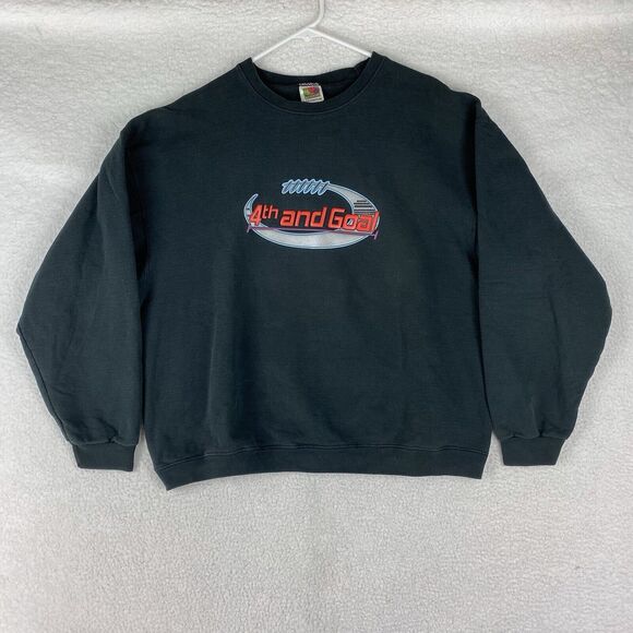 Vintage Football Sweatshirt Size XL Black 90s 4th And Goal Faded Boxy Puff Logo - Picture 2 of 13
